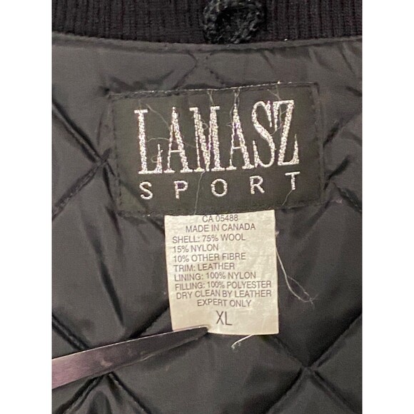 Vtg LAMASZ Wool Bomber Jacket Men's XL Black Leather Fox Sports TV Rocky Mtn - Picture 7 of 9